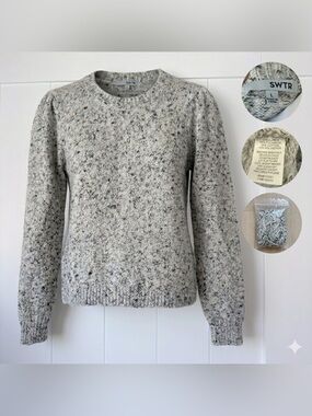 SWTR Alpaca Blend Marled Speckled Sweater L Gray Fluffy Lightweight $258 Luxury